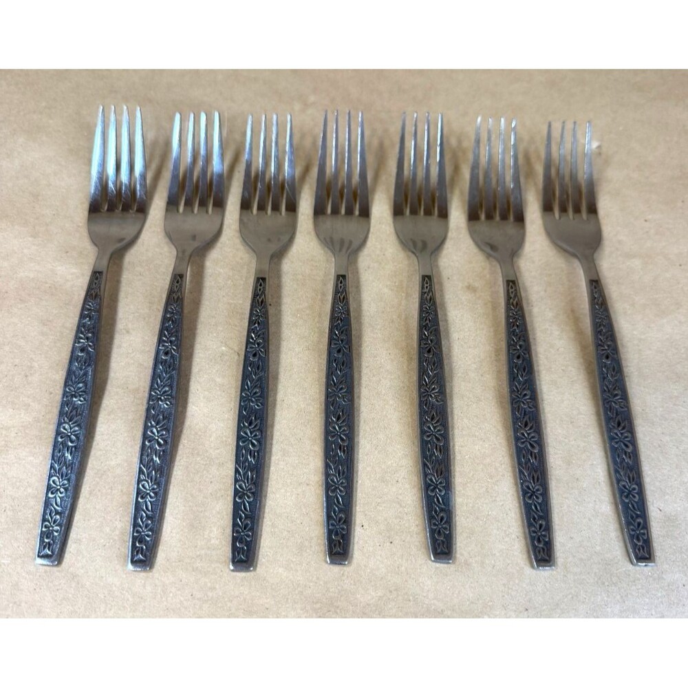 Vintage Stanley Roberts Rogers Co La Spana Stainless Dinner Forks Set of 7 MCM